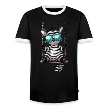 Süßes Zebra auf der Schaukel Coole Sonnenbrille - Männer Kontrast-T-Shirt - Schwarz/Weiß - Vorne - AI Model Female 172 light (172cm) & AI Model Male 178 light (178cm)
