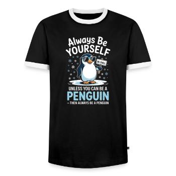 Sei immer du selbst, es sei denn, du kannst ein Pinguin sein - Männer Kontrast-T-Shirt - Schwarz/Weiß - Vorne - AI Model Female 172 light (172cm) & AI Model Male 178 light (178cm)