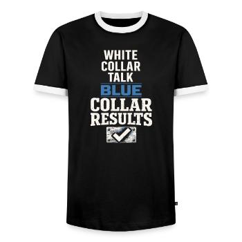 workers who are trained as welders and - Men's Ringer Shirt - black/white - Front - AI Model Female 172 light (172cm) & AI Model Male 178 light (178cm)