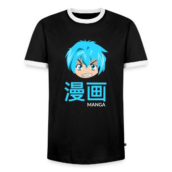manga blue - Men's Ringer Shirt - black/white - Front - AI Model Female 172 light (172cm) & AI Model Male 178 light (178cm)