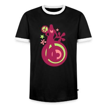 70 years13 seventies disco peace love power - Men's Ringer Shirt - black/white - Front - AI Model Female 172 light (172cm) & AI Model Male 178 light (178cm)