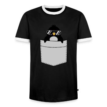 Penguin Shirt Chest Pocket - Men's Ringer Shirt - black/white - Front - AI Model Female 172 light (172cm) & AI Model Male 178 light (178cm)
