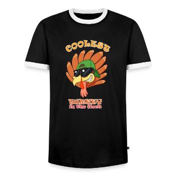 La dinde la plus cool du troupeau Je joyeux Thanksgiving - T-shirt contrasté Homme - noir/blanc - Devant - AI Model Female 172 light (172cm) & AI Model Male 178 light (178cm)