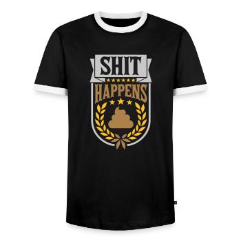 Couronne de laurier Shit happens citation - T-shirt contrasté Homme - noir/blanc - Devant - AI Model Female 172 light (172cm) & AI Model Male 178 light (178cm)