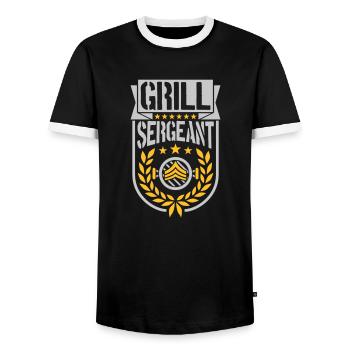 Grill Sergeant Laurel Wreath Barbecue - Men's Ringer Shirt - black/white - Front - AI Model Female 172 light (172cm) & AI Model Male 178 light (178cm)