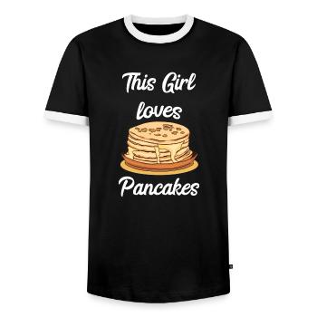 Pancake Pfannenkuchen Süßes Frühstück Essen - Männer Kontrast-T-Shirt - Schwarz/Weiß - Vorne - AI Model Female 172 light (172cm) & AI Model Male 178 light (178cm)