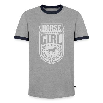 Citation de fille de cheval disant - T-shirt contrasté Homme - gris/marine  - Devant - AI Model Female 172 light (172cm) & AI Model Male 178 light (178cm)