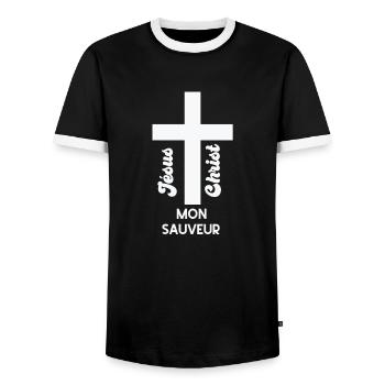 Jésus christ mon sauveur - T-shirt contrasté Homme - noir/blanc - Devant - AI Model Female 172 light (172cm) & AI Model Male 178 light (178cm)