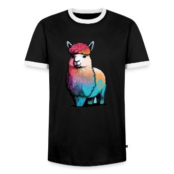 Alpaca Llama Rainbow - Men's Ringer Shirt - black/white - Front - AI Model Female 172 light (172cm) & AI Model Male 178 light (178cm)