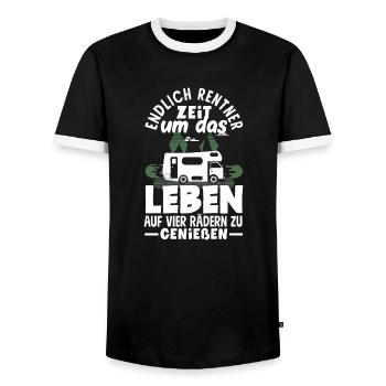 Endlich Rentner Zeit das Leben auf vier Rädern zu - Männer Kontrast-T-Shirt - Schwarz/Weiß - Vorne - AI Model Female 172 light (172cm) & AI Model Male 178 light (178cm)