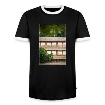 hotel under palm trees - Männer Kontrast-T-Shirt - Schwarz/Weiß - Vorne - AI Model Female 172 light (172cm) & AI Model Male 178 light (178cm)