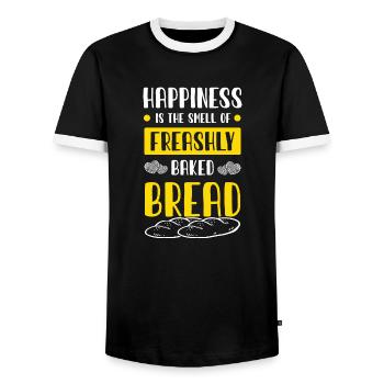 Happiness Baked Bread - Men's Ringer Shirt - black/white - Front - AI Model Female 172 light (172cm) & AI Model Male 178 light (178cm)