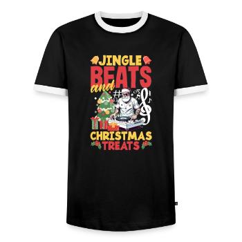Jingle beats and Christmas treats DJ Xmas Hip Hop - Men's Ringer Shirt - black/white - Front - AI Model Female 172 light (172cm) & AI Model Male 178 light (178cm)