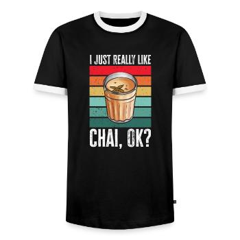 Thé Chai Masala Chai - T-shirt contrasté Homme - noir/blanc - Devant - AI Model Female 172 light (172cm) & AI Model Male 178 light (178cm)