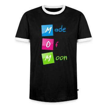 "MOM (Made of Moon)" happy Mother's Day - Men's Ringer Shirt - black/white - Front - AI Model Female 172 light (172cm) & AI Model Male 178 light (178cm)