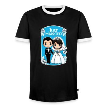 Just Married - Zur Hochzeit - Männer Kontrast-T-Shirt - Schwarz/Weiß - Vorne - AI Model Female 172 light (172cm) & AI Model Male 178 light (178cm)