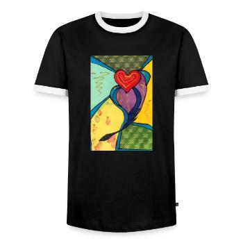 Heart - Men's Ringer Shirt - black/white - Front - AI Model Female 172 light (172cm) & AI Model Male 178 light (178cm)
