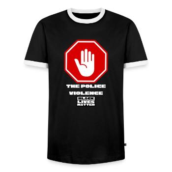 BLM 1 - Männer Kontrast-T-Shirt - Schwarz/Weiß - Vorne - AI Model Female 172 light (172cm) & AI Model Male 178 light (178cm)