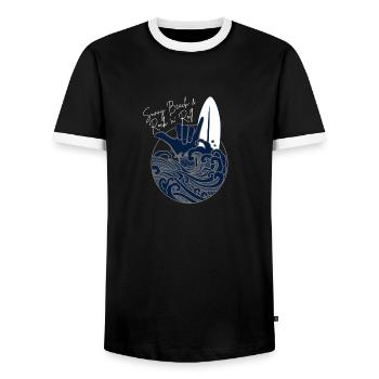 Sunny Beach Rock n Roll - OCENBLUE COLLECTION - Männer Kontrast-T-Shirt - Schwarz/Weiß - Vorne - AI Model Female 172 light (172cm) & AI Model Male 178 light (178cm)