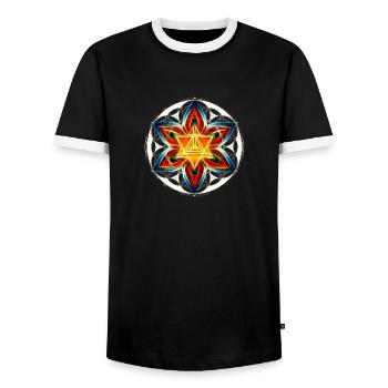 Merkaba, Flower of Life, Sacred Geometry - Men's Ringer Shirt - black/white - Front - AI Model Female 172 light (172cm) & AI Model Male 178 light (178cm)