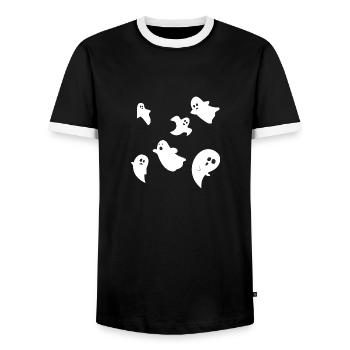 Halloween Ghosts Ghost Group Design simple - Men's Ringer Shirt - black/white - Front - AI Model Female 172 light (172cm) & AI Model Male 178 light (178cm)