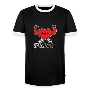 愛の力 love kawaii chibi japan - T-shirt contrasté Homme - noir/blanc - Devant - AI Model Female 172 light (172cm) & AI Model Male 178 light (178cm)