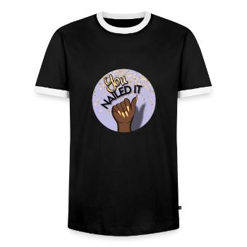 You nailed it! Du hast es geschafft! - Männer Kontrast-T-Shirt - Schwarz/Weiß - Vorne - AI Model Female 172 light (172cm) & AI Model Male 178 light (178cm)