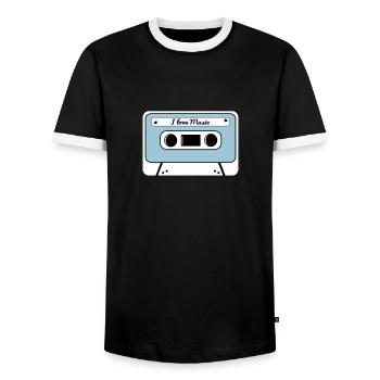 I love music cassette - Men's Ringer Shirt - black/white - Front - AI Model Female 172 light (172cm) & AI Model Male 178 light (178cm)