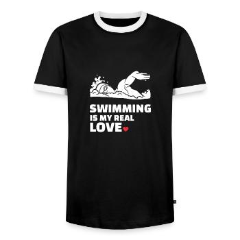 Ich Liebe Schwimmen - Männer Kontrast-T-Shirt - Schwarz/Weiß - Vorne - AI Model Female 172 light (172cm) & AI Model Male 178 light (178cm)