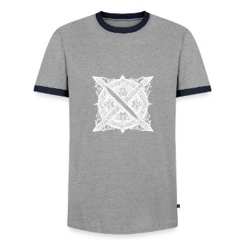 Mandala nordique en blanc - T-shirt contrasté Homme - gris/marine  - Devant - AI Model Female 172 light (172cm) & AI Model Male 178 light (178cm)