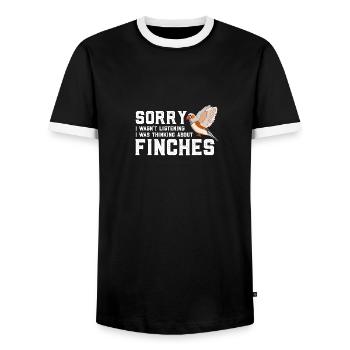 Finches - Zebra finches - Birds - Birds - Men's Ringer Shirt - black/white - Front - AI Model Female 172 light (172cm) & AI Model Male 178 light (178cm)