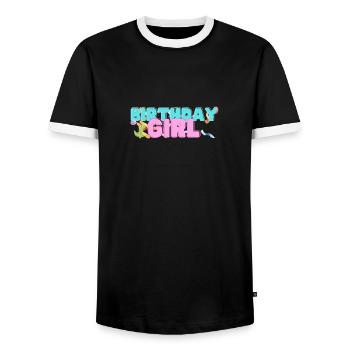 Dinosaurier Geburtstagskind - Männer Kontrast-T-Shirt - Schwarz/Weiß - Vorne - AI Model Female 172 light (172cm) & AI Model Male 178 light (178cm)