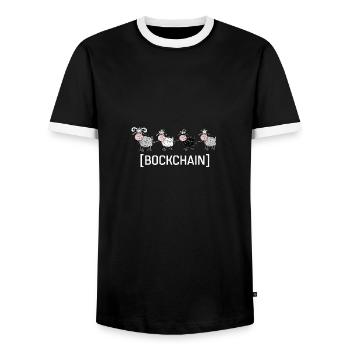 Bockchain - Blockchain Lustige Schafe Informatiker - Männer Kontrast-T-Shirt - Schwarz/Weiß - Vorne - AI Model Female 172 light (172cm) & AI Model Male 178 light (178cm)