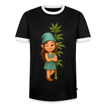 Zwergin mit Cannabispflanze - Männer Kontrast-T-Shirt - Schwarz/Weiß - Vorne - AI Model Female 172 light (172cm) & AI Model Male 178 light (178cm)