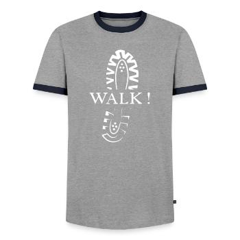 running shoe icon shoe print nature runner icon - Men's Ringer Shirt - grey/navy  - Front - AI Model Female 172 light (172cm) & AI Model Male 178 light (178cm)