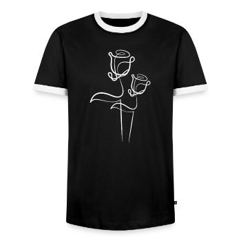 Two roses - Men's Ringer Shirt - black/white - Front - AI Model Female 172 light (172cm) & AI Model Male 178 light (178cm)