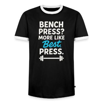 Drôle de développé couché Meme Spot Me Bro Powerlifting - T-shirt contrasté Homme - noir/blanc - Devant - AI Model Female 172 light (172cm) & AI Model Male 178 light (178cm)
