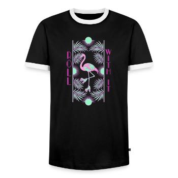 Roll With It Flamingo - Men's Ringer Shirt - black/white - Front - AI Model Female 172 light (172cm) & AI Model Male 178 light (178cm)