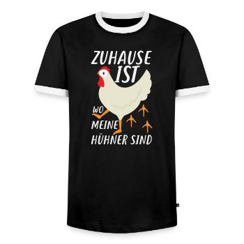 La maison, c’est là où sont mes poules - T-shirt contrasté Homme - noir/blanc - Devant - AI Model Female 172 light (172cm) & AI Model Male 178 light (178cm)