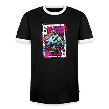 Pik-Ass-Karte - Männer Kontrast-T-Shirt - Schwarz/Weiß - Vorne - AI Model Female 172 light (172cm) & AI Model Male 178 light (178cm)