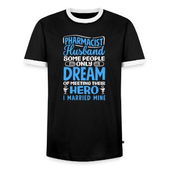 Pharmacist Husband Pharmacy Technician - Men's Ringer Shirt - black/white - Front - AI Model Female 172 light (172cm) & AI Model Male 178 light (178cm)