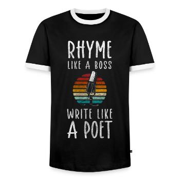 Slam Poetry Text Dichtung - Männer Kontrast-T-Shirt - Schwarz/Weiß - Vorne - AI Model Female 172 light (172cm) & AI Model Male 178 light (178cm)