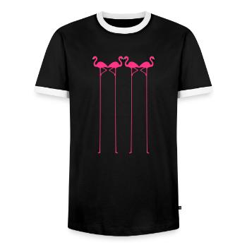Flamingo vektor - Men's Ringer Shirt - black/white - Front - AI Model Female 172 light (172cm) & AI Model Male 178 light (178cm)