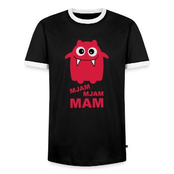 Hunger nach Mama - Männer Kontrast-T-Shirt - Schwarz/Weiß - Vorne - AI Model Female 172 light (172cm) & AI Model Male 178 light (178cm)