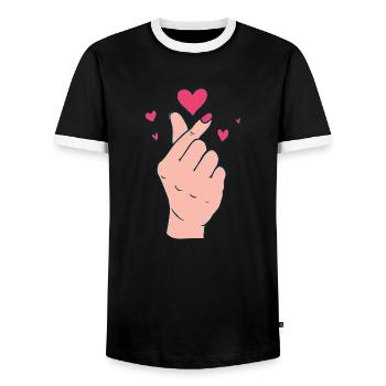 Kpop K-pop Korean Merchandise Drama Kdrama - Men's Ringer Shirt - black/white - Front - AI Model Female 172 light (172cm) & AI Model Male 178 light (178cm)