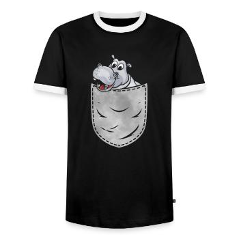 Nilpferd In Der Tasche Tier Brusttasche Nilpferd - Männer Kontrast-T-Shirt - Schwarz/Weiß - Vorne - AI Model Female 172 light (172cm) & AI Model Male 178 light (178cm)