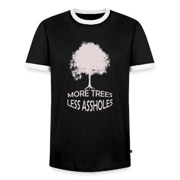 More trees, less assholes Essential - Men's Ringer Shirt - black/white - Front - AI Model Female 172 light (172cm) & AI Model Male 178 light (178cm)