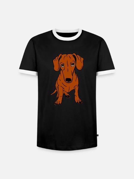 Dachshund, shorthair, whole - Men's Ringer Shirt - black/white
