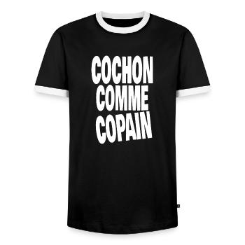 cochon comme copain - T-shirt contrasté Homme - noir/blanc - Devant - AI Model Female 172 light (172cm) & AI Model Male 178 light (178cm)