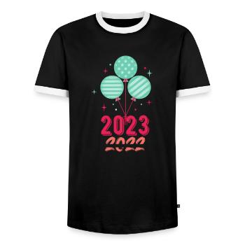 2022 bye welcome 2023 new year colorful balloon - Men's Ringer Shirt - black/white - Front - AI Model Female 172 light (172cm) & AI Model Male 178 light (178cm)